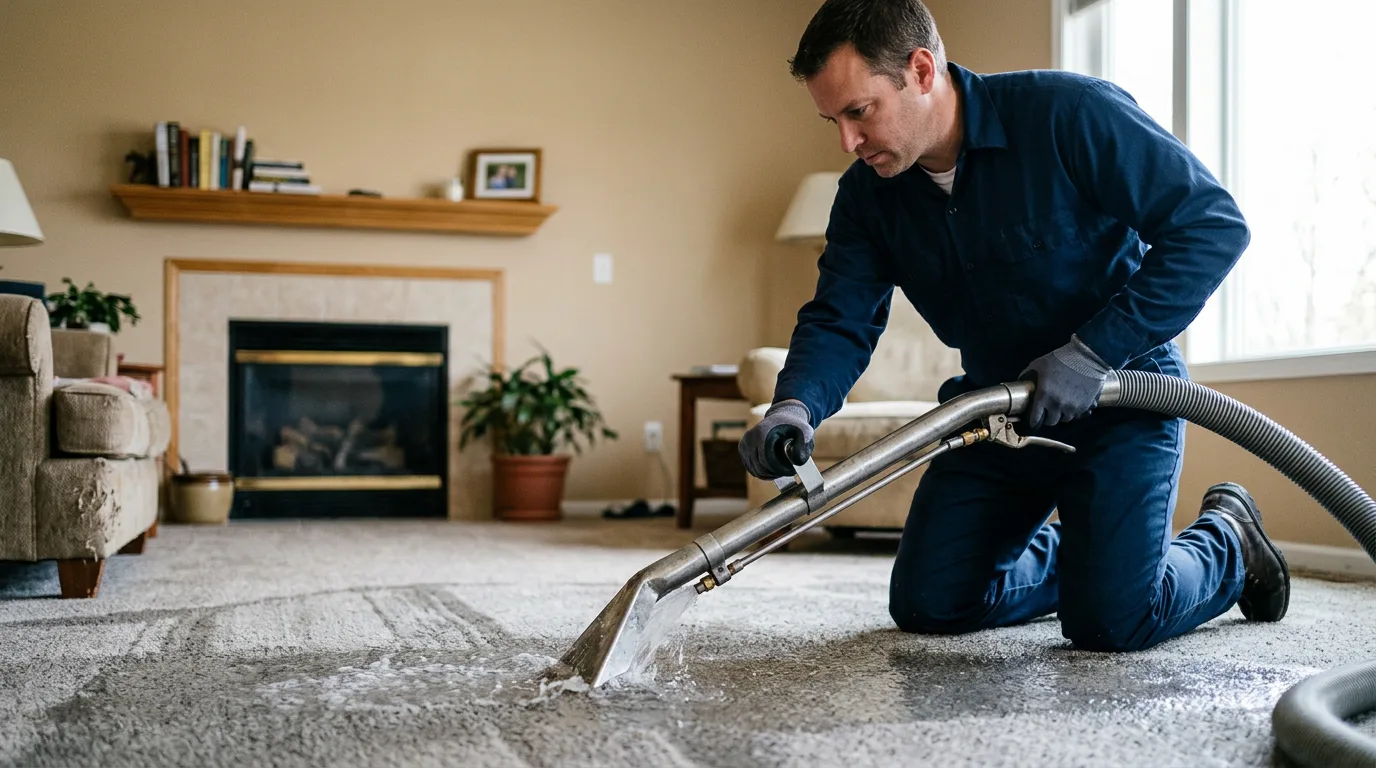 Water damage restoration technician working near Augusta, WV